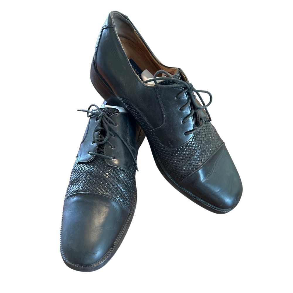 Vintage Bostonian Florentine Black Leather Woven Cap Toe Dress Shoes SONY